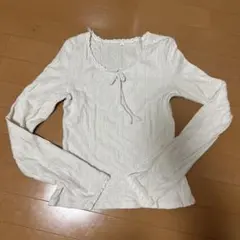 ホワイトリボン付き長袖Tシャツ Lサイズ