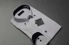 LL(43-86) BDワイシャツ長袖　形態安定/標準体　白ストライプ柄