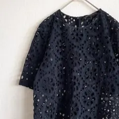 ZARA WOMAN カットソー クルーネック 花柄刺繍 透け感 ゆったり