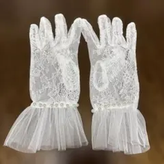 ウェディンググローブ ホワイト レース　パール