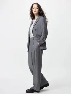 UNIQLO タックワイドパンツ グレー Lサイズ