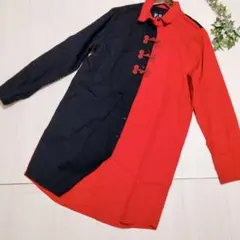 ファンキーフルーツチャイナ ツートン BIG ロングシャツ ワンピース 赤黒のサムネイル