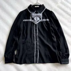 axes femme リボン付きレースパフスリーブブラウス　長袖　M　黒のサムネイル