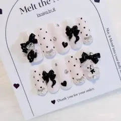 【サイズオーダー可】ネイルチップ フレンチガーリー スナ系 ドット くまちゃん