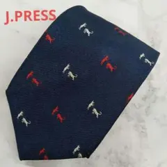 ジェイプレス　ネクタイ　紺色　動物ドット柄　シルク100%　お洒落【n1994】