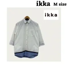 ikka 七分袖シャツ M ホワイト/ブルー