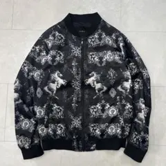 極美品 ZARA 北欧神話 ギリシャ 白馬 絵画 唐草 総柄 黒 白 ブルゾン 