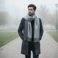 グレー フリンジ付き マフラー