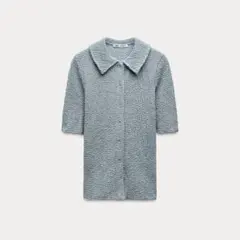 新品タグ付 ZARA ポロシャツ 半袖 S カーディガン 春夏 水色くすみブルーのサムネイル