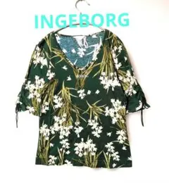 INGEBORG インゲボルグ すずらん柄 Vネックカットソー M コットン 緑のサムネイル