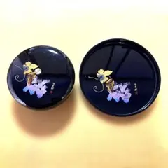 【新品未使用品】漆器 ぶどうデザイン 丸盆菓子器揃大小セット