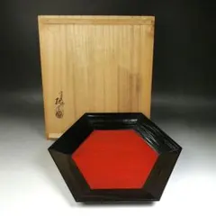 Ｘ１５　菓子盆　『一閑六角塗　菓子盆』『塗師　辻石斎』　共箱　菓子器　茶道具