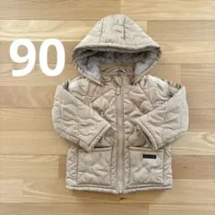 【90cm】中綿コート　ベビーアウター　フード着脱可　ベージュ　保育園着