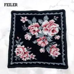 フェイラー 花柄 ハンカチ 薔薇 バラ ブラック シェニール タオル ドイツ製
