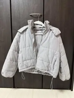 グレー ショート丈 ダウンジャケット フード付き