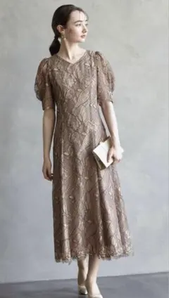 AIMERエメミモレ丈ワンピースパーティードレス袖あり