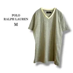 【ポロラルフローレン】POLO 裾ポニーVネックリンガーTシャツ　グレー　M