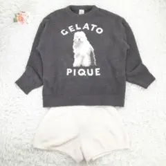 美品△ジェラートピケ ルームウェア 上下セット 上グレー系 下 ピンク 桃色 F