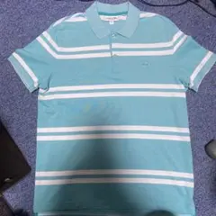 LACOSTE アクアブルー ストライプ ポロシャツ