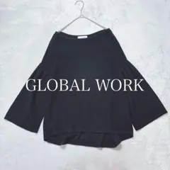 グローバルワーク　綿混ボートネックリブニット M ベルスリーブ　きれいめ　黒のサムネイル
