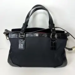 【未使用】レノマ パリス ハンドバッグ クロコ型押し ナイロン ブラック A4可