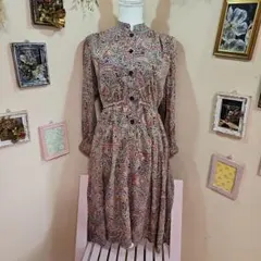 昭和レトロ ヴィンテージペイズリー柄長袖ワンピース