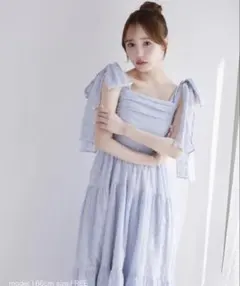 【NICE CLAUP】肩リボンティアードキャミワンピース