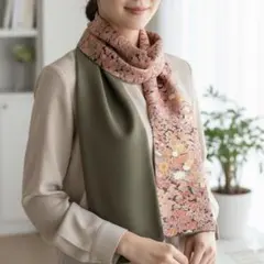 着物 リメイク ストール オレンジ×カーキ 個性的 おしゃれ