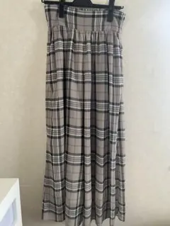 シアーチェック柄ワイドパンツ レースアップ