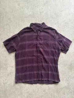 VAN HEUSEN 半袖 チェックシャツ パープル XL ビッグシルエット