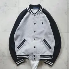 美品 ラルフローレン ポニー刺繍 スウェット スタジャン ブルゾン グレー×黒