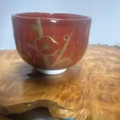 朱塗 金彩梅文 茶碗 茶道具　中古品のサムネイル