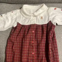 ファミリア　赤と白のチェック 半袖ロンパース