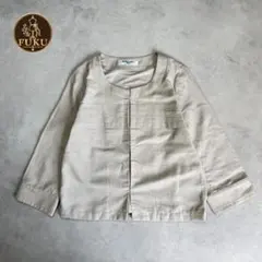 ノーカラー ジャケット ベージュ M 麻混のサムネイル