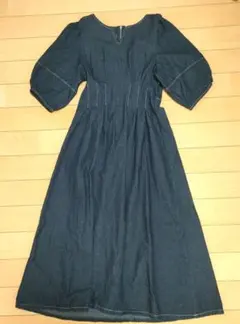 デニム パフスリーブ ロングワンピース