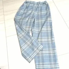 ⭐超美品⭐1～2回使用のみ⭐水色チェック柄ロングパンツウエスト調整できます♪