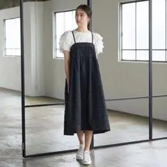 Drawerドゥロワー コットンタックサロペットスカート 黒36キャミ