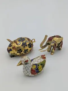 七宝焼 動物 置物 豚・象・鶏