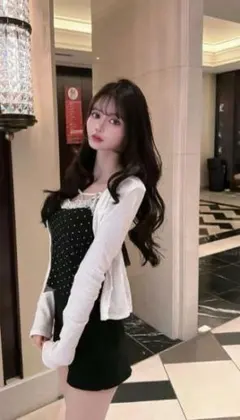 ♥GRL♥♡♡カップ付き❣ドット柄リボンレースキャミソール【ブラック】♡♡