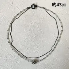 ハンドメイド ビーズネックレス 2連 チェーン ブラック クリア グランジ