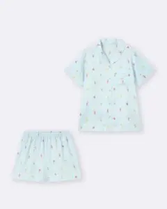 GU サテンパジャマ【半袖&ショートパンツ】(ジェラート) LIGHT BLUEのサムネイル