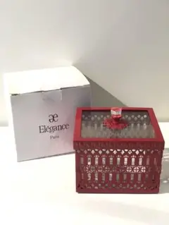s691 Elegance 透かし彫り小物入れ レッド コットン入れ