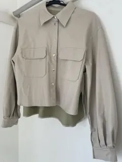 フェイクレザーシャツ ジャケット アイボリーM