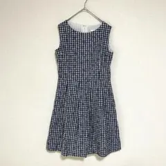 ディセット ノースリーブワンピース チェック柄 花柄 ネイビー×ホワイト Lのサムネイル