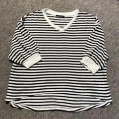 美品　INGNI ストライプ Vネック 五分袖 Tシャツ Mサイズ