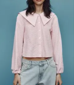 ZARA ギンガムチェック柄　ピーターパンカラーシャツ　ザラ