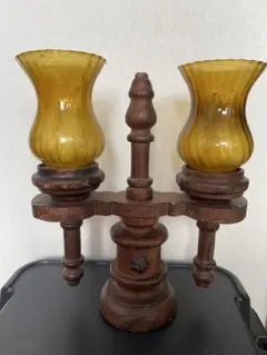 ブ*ン様 木製 2灯式ランプ アンティーク風