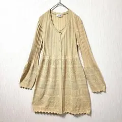 PINORE ピノーレ 透かし編みロングカーディガン ベージュ 訳あり Lのサムネイル