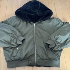 カーキ ブラック リバーシブル MA-1ジャケット フリース フード付き