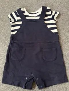 ネイビー ストライプ Tシャツ付きオーバーオール 80cm